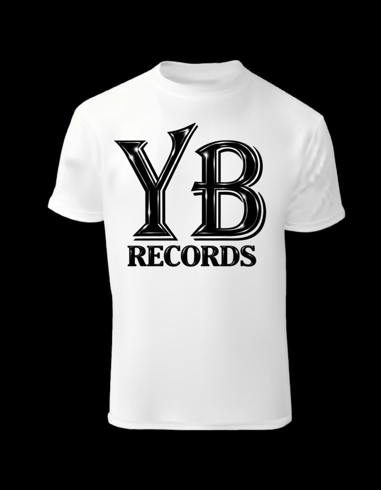 White YB Records t-shirt with black lettering